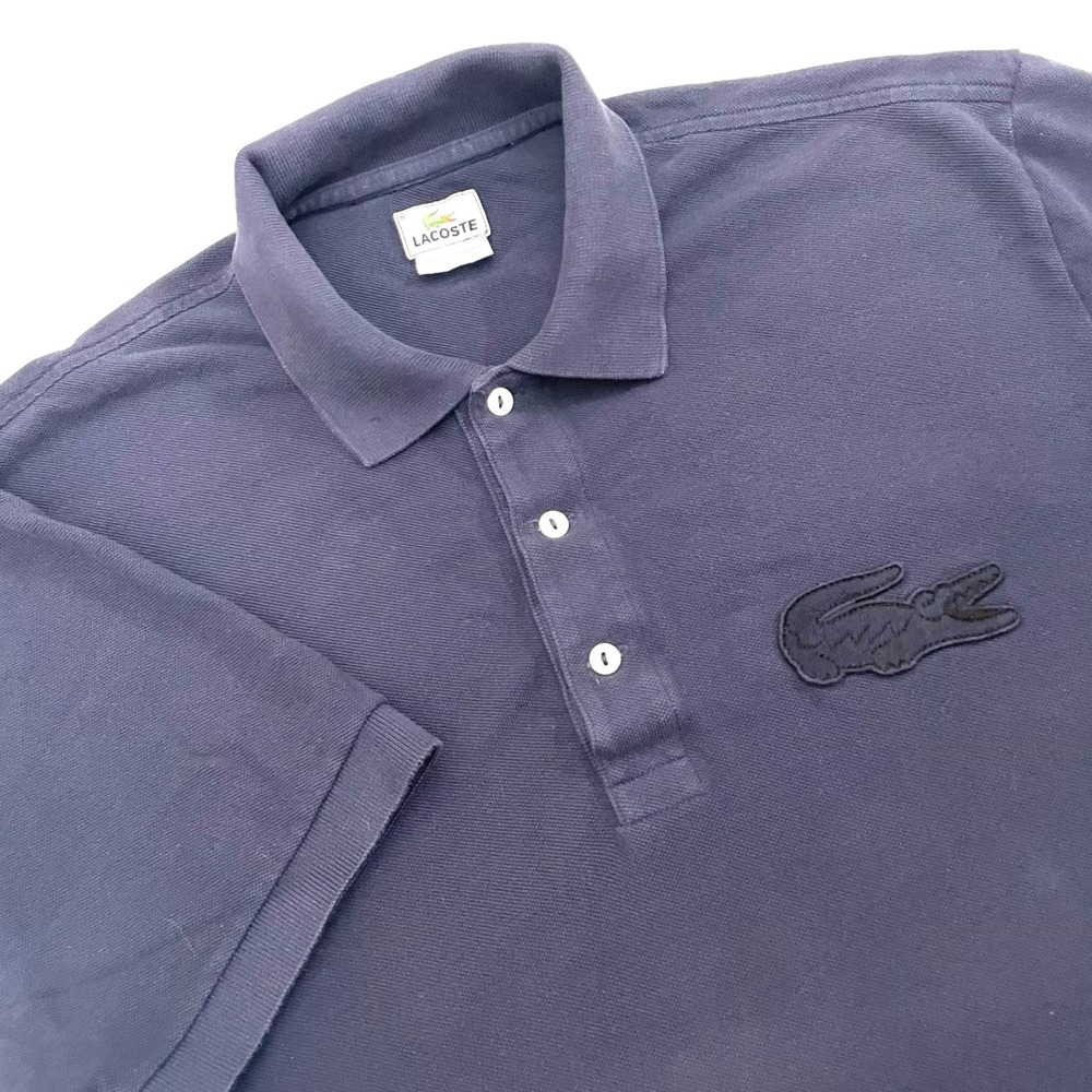 Lacoste Big Croc Pique Polo Shirt Mens 5 Large Navy Blue Preppy